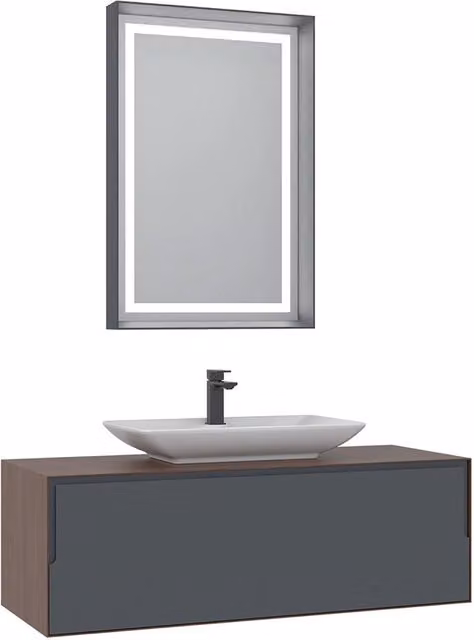 Set mobile lavabo con specchio Craft 120 HANAH HOME, moderno, con illuminazione LED e chiusura soft-close, L/P/H: 120 x 50 x 40 cm, Noce / Antracite / Bianco – 1