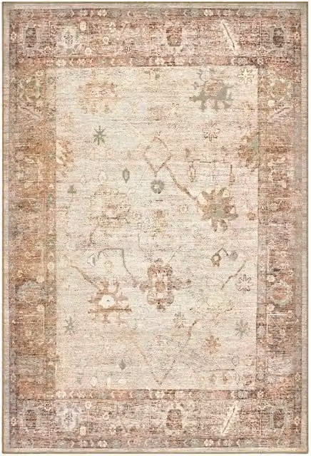 Tappeto ZIEGLER 19 stile vintage con disegno persiano classico, colore beige, lavabile e antiscivolo, L: 200 cm x P: 280 cm