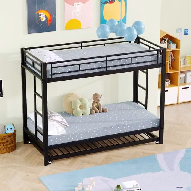 Letto a castello 90x200 cm con letto estraibile; struttura robusta; metallo; nero
