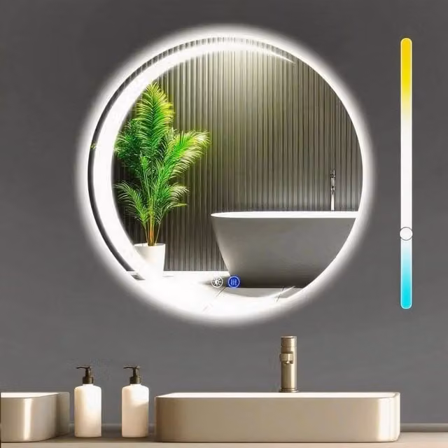 ZMH Specchio da bagno rotondo moderno con illuminazione LED dimmerabile e touch switch, IP44, Diametro: 70 cm, Bianco