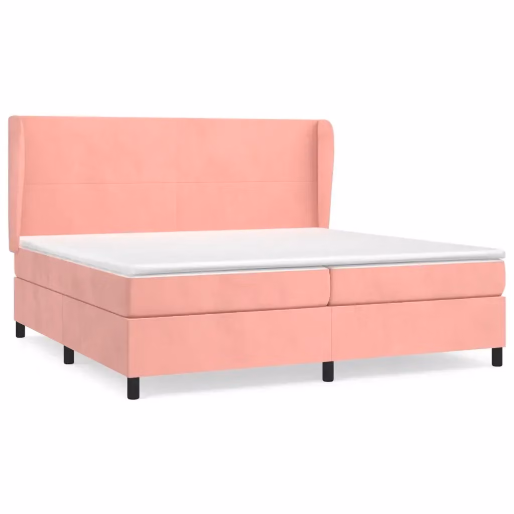 vidaXL Giroletto a Molle Ibrido con Materasso in Velluto Rosa e Bianco, L/P/H: 200 x 200 x 203 cm – 2
