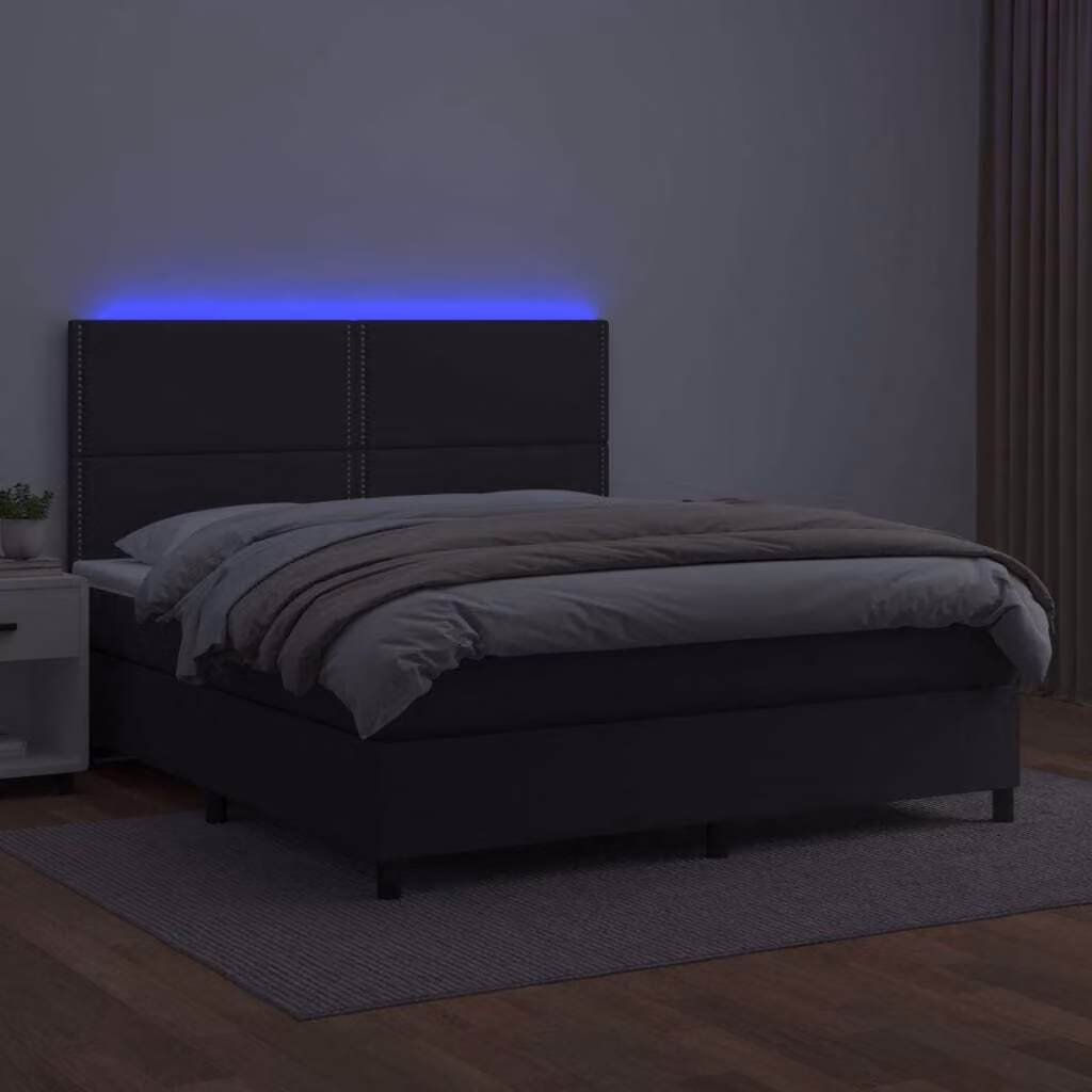 The Living Store Letto a molle con materasso e LED nero 180x200 cm in ecopelle