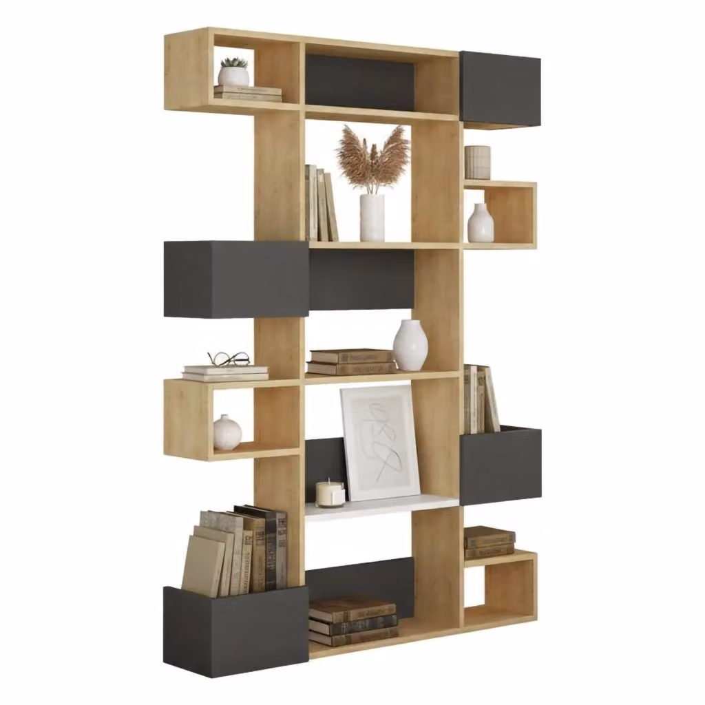Libreria Artich DMORA, Scaffale Moderno per Soggiorno o Ufficio, Colore Quercia e Antracite, L 120 cm x P 25,3 cm x H 171 cm – 2