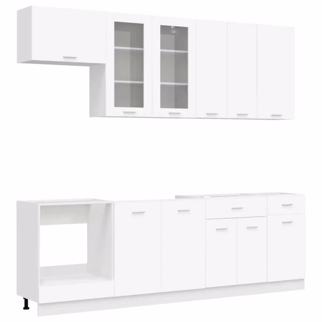 Unità cucina moderna vidaXL in legno MDF bianco con ante in vetro a parete – 2