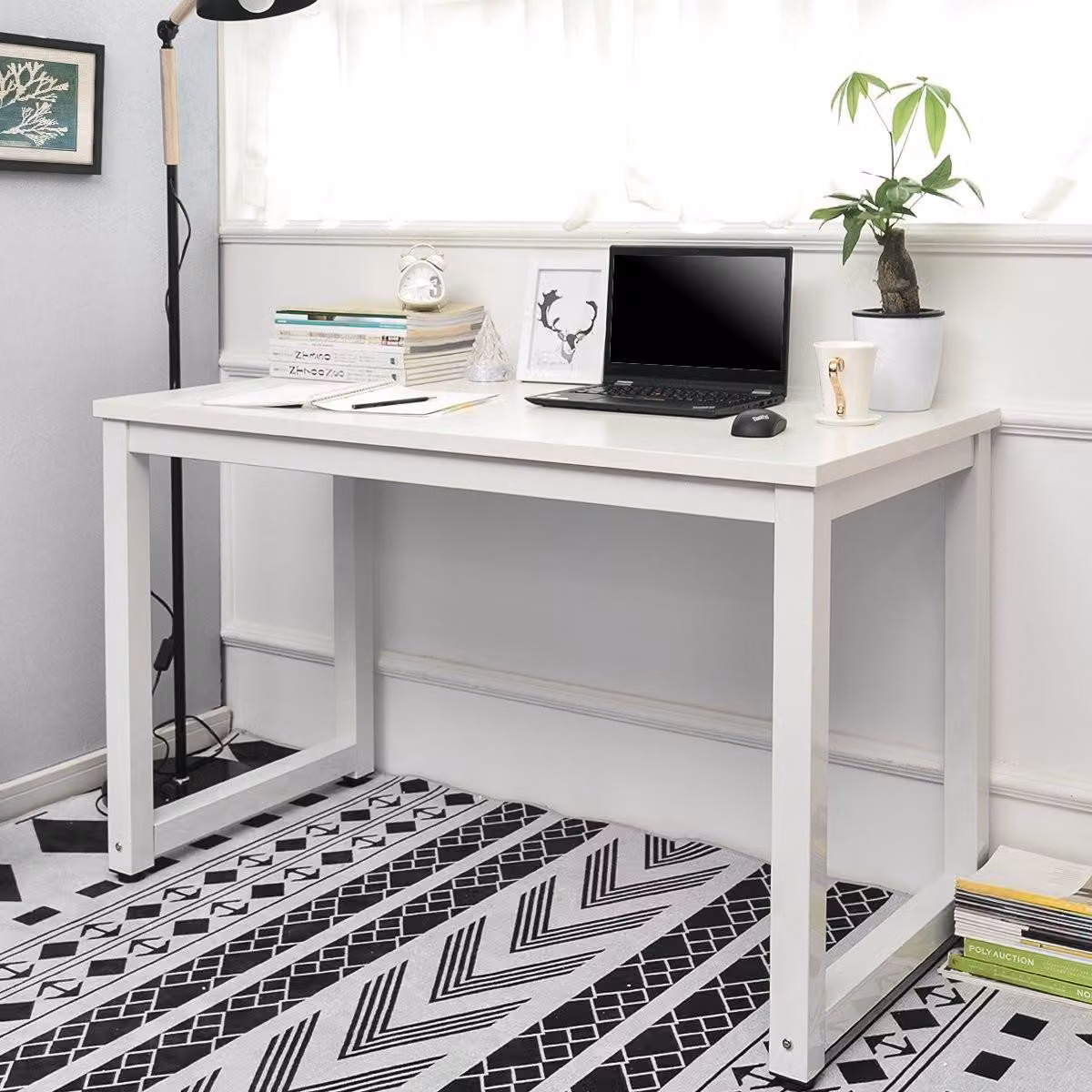 Scrivania da computer robusta con gambe regolabili - Bianco
