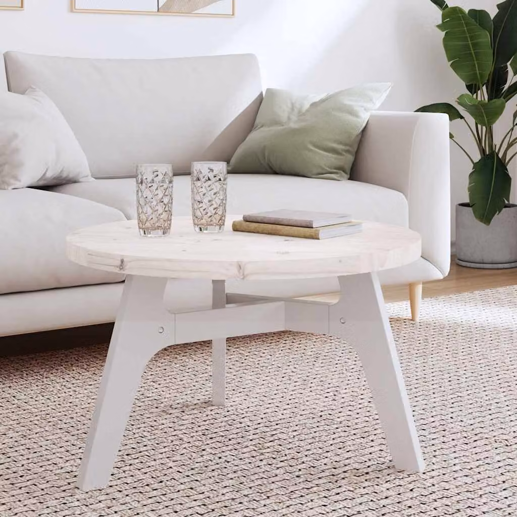 vidaXL Tavolo Rotondo in Legno Massello di Pino Bianco Ø70 x 3 cm