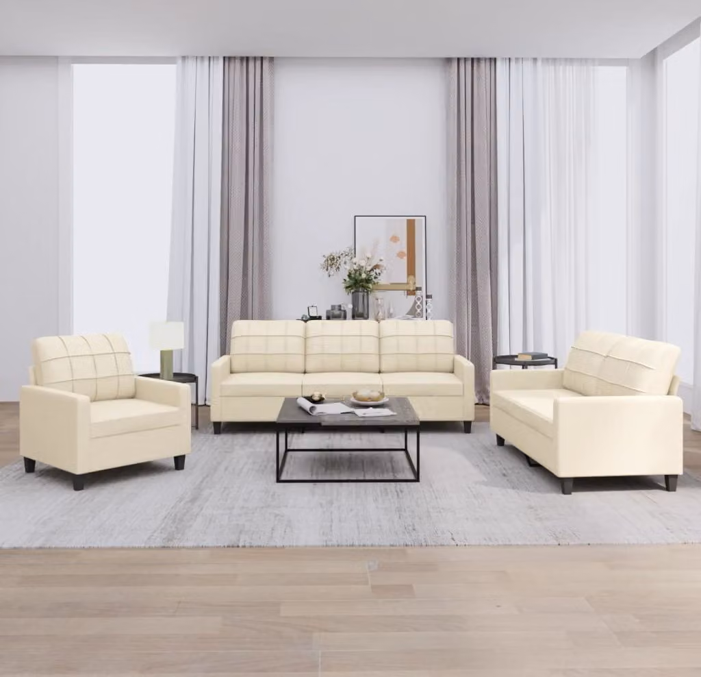 Maison Exclusive - Set divano 3 pezzi con cuscini in ecopelle color crema