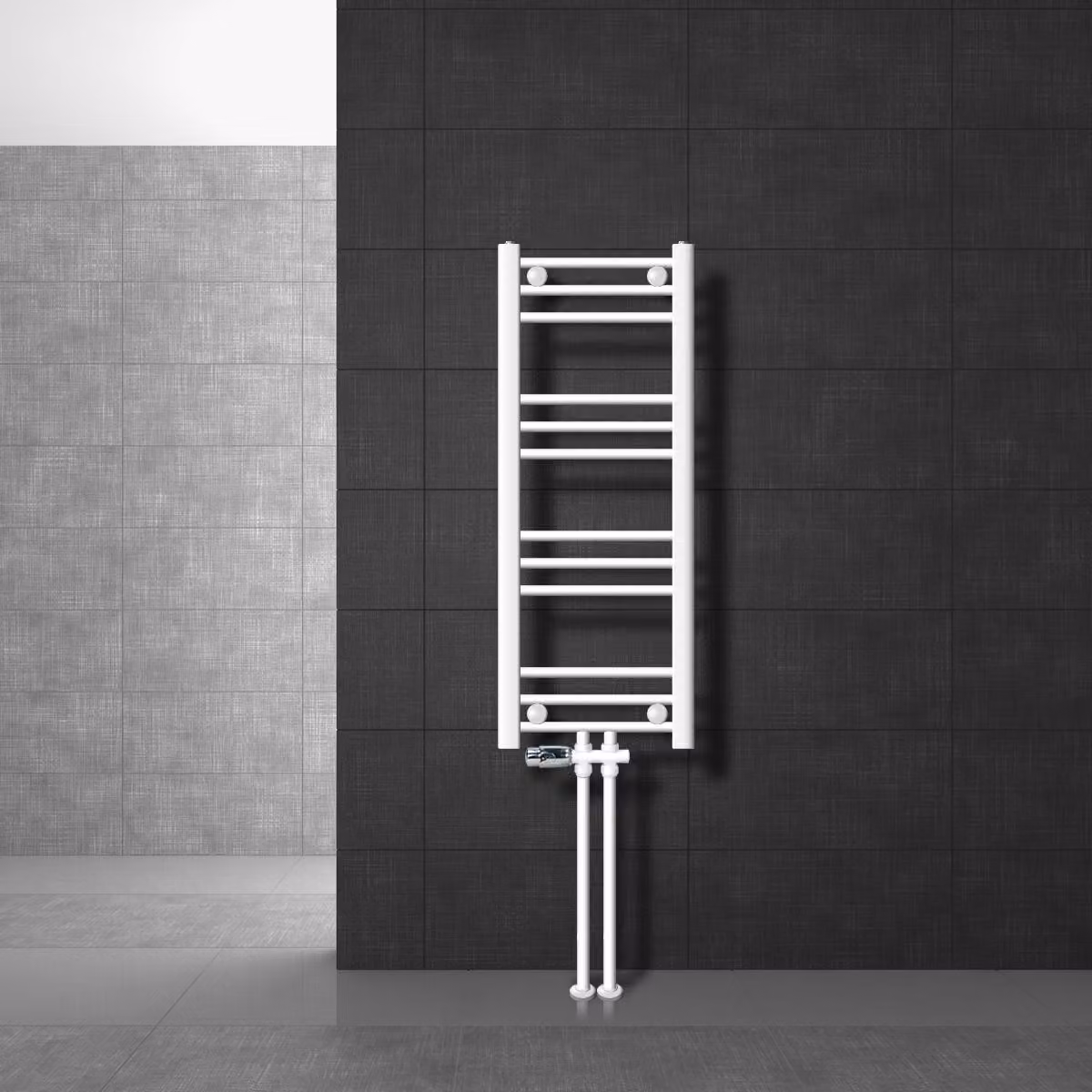 LuxeBath radiatore bagno attacco centrale 300 x 800 mm bianco diritto con termostato e set di collegamento Radiatore a pavimento Passage, senza elemento riscaldante