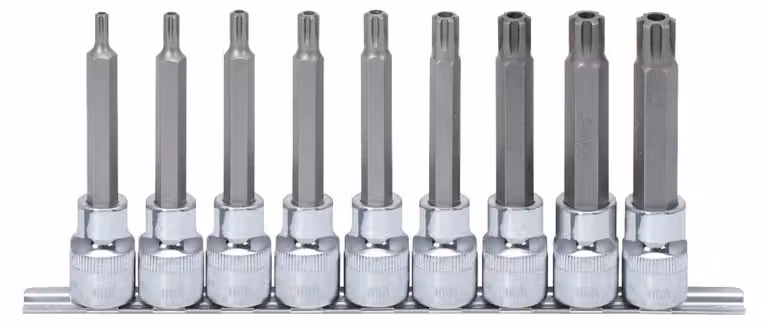KS TOOLS 1/2" CHROMEplus RIBE set di bussole lunghe 9 pezzi M5-M14, foro - 918.1895