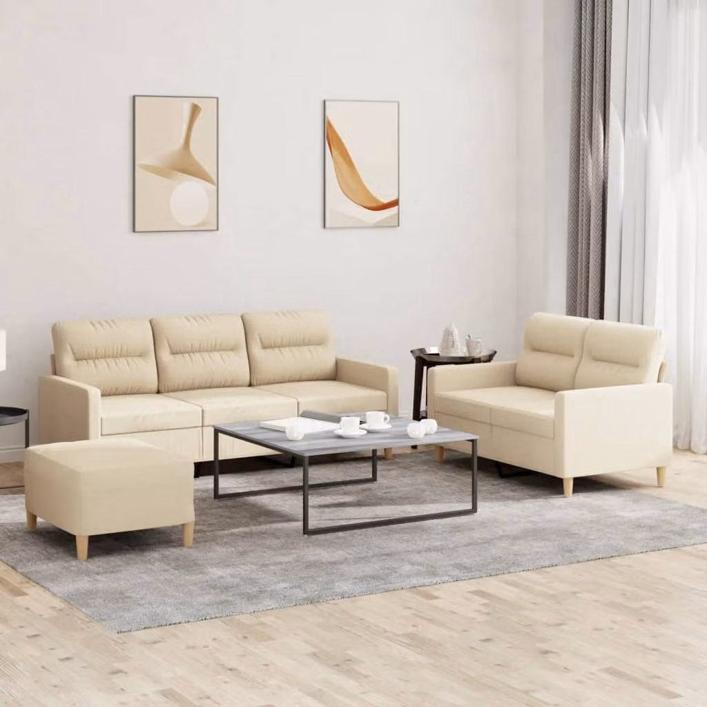 Maison Exclusive - Set divano a 3 pezzi con cuscini in tessuto color crema