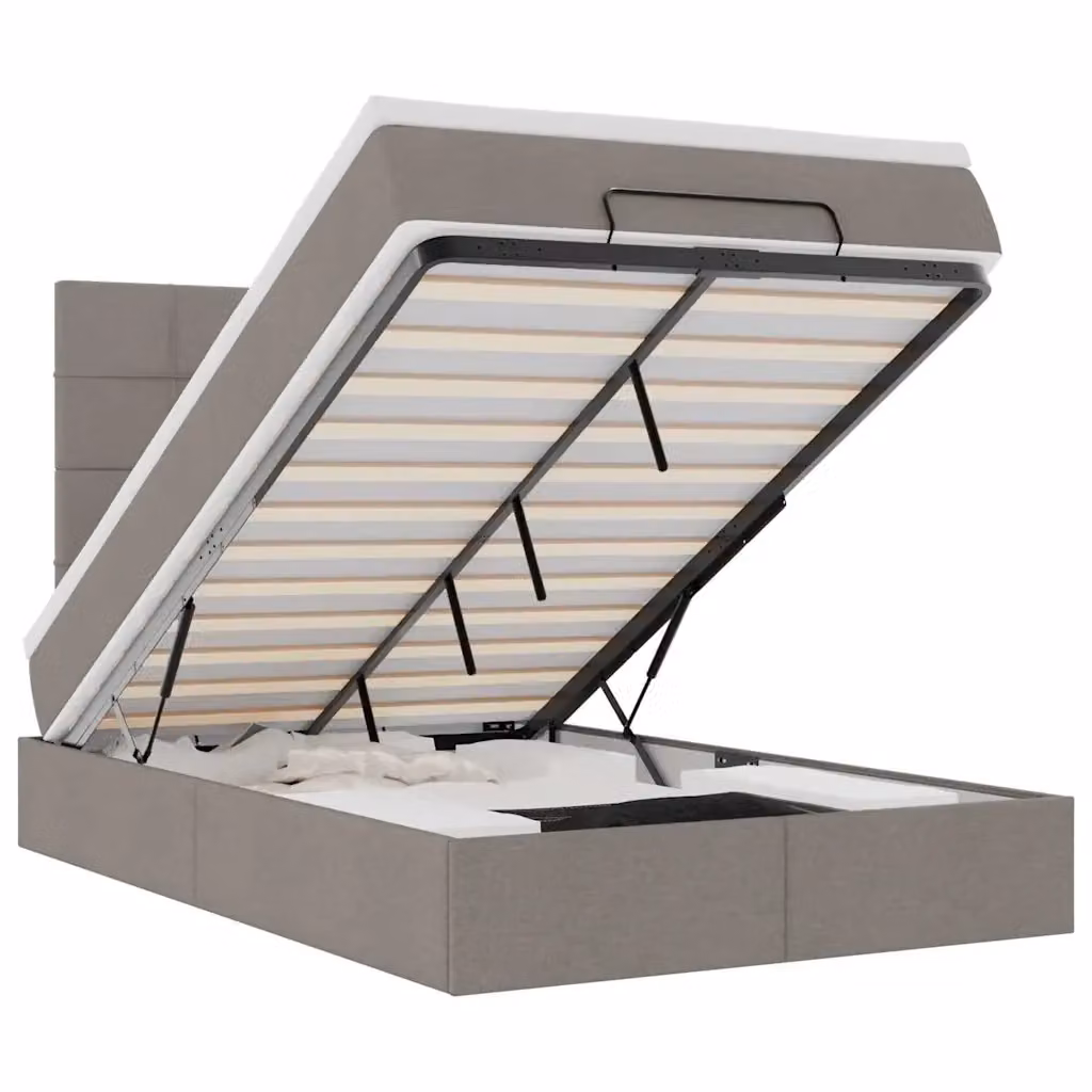 Letto con contenitore a sollevamento vidaXL in tessuto beige e grigio con porta USB e illuminazione sottostante L/P/H: 193 x 120 x 128 cm – 2