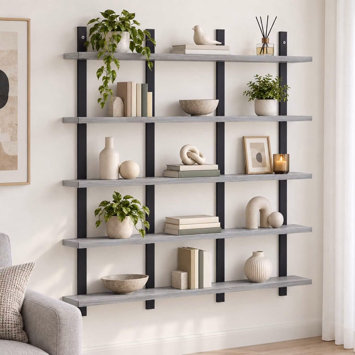 Scaffale da parete moderno vidaXL in legno color grigio L 102 x P 13.5 x H 102 cm