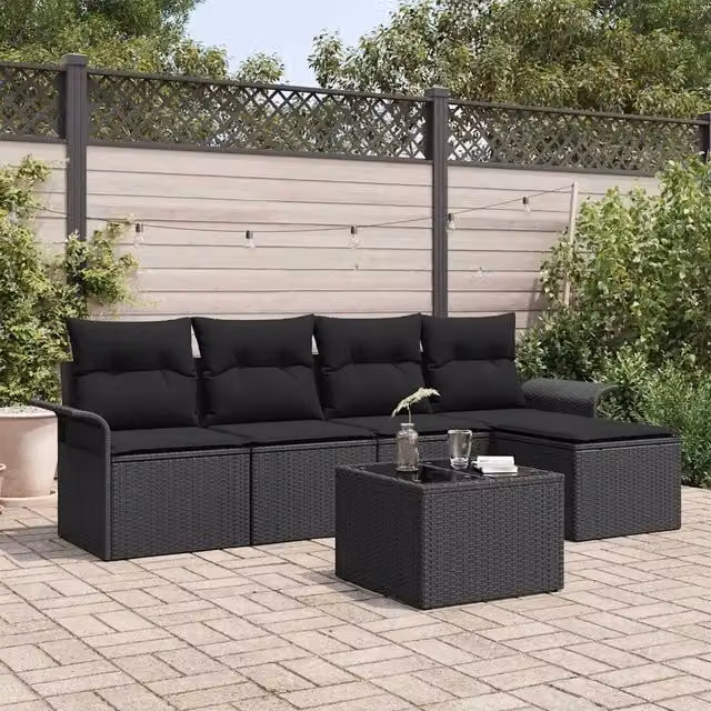 Divano da esterno 6 pz Nero polyrattan 3345333