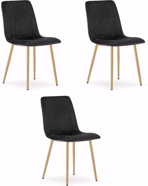Set di 3 sedie Valora JEWA in velluto nero con gambe in legno e metallo per soggiorno o sala da pranzo – 1