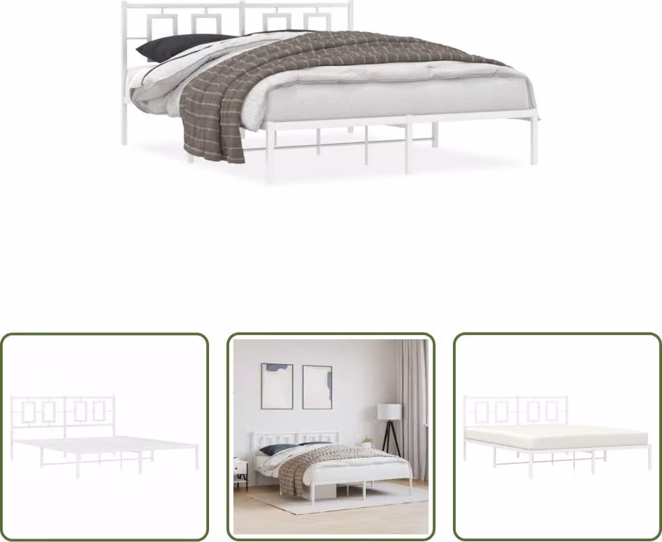 The Living Store Struttura letto con testiera in metallo bianco 150x200 cm