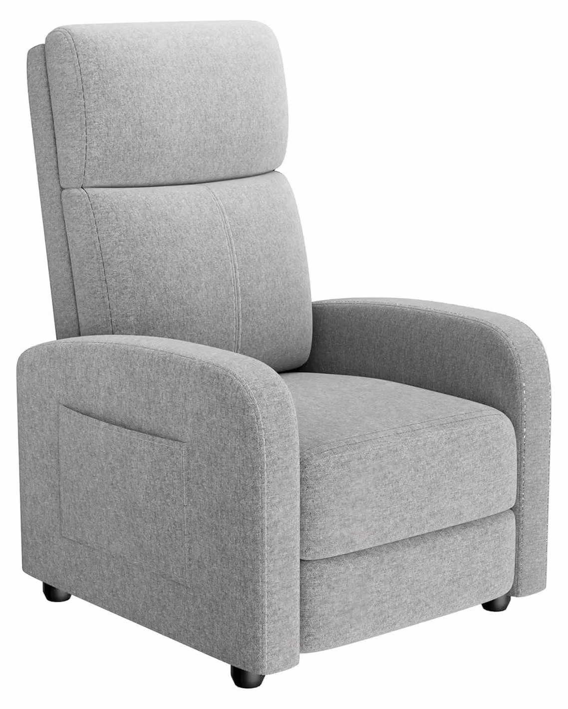 Poltrona relax per soggiorno - Recliner manuale - Schienale alto - Regolazione push-back - Braccioli larghi - Imbottitura morbida - Rivestimento in tessuto - Grigio chiaro