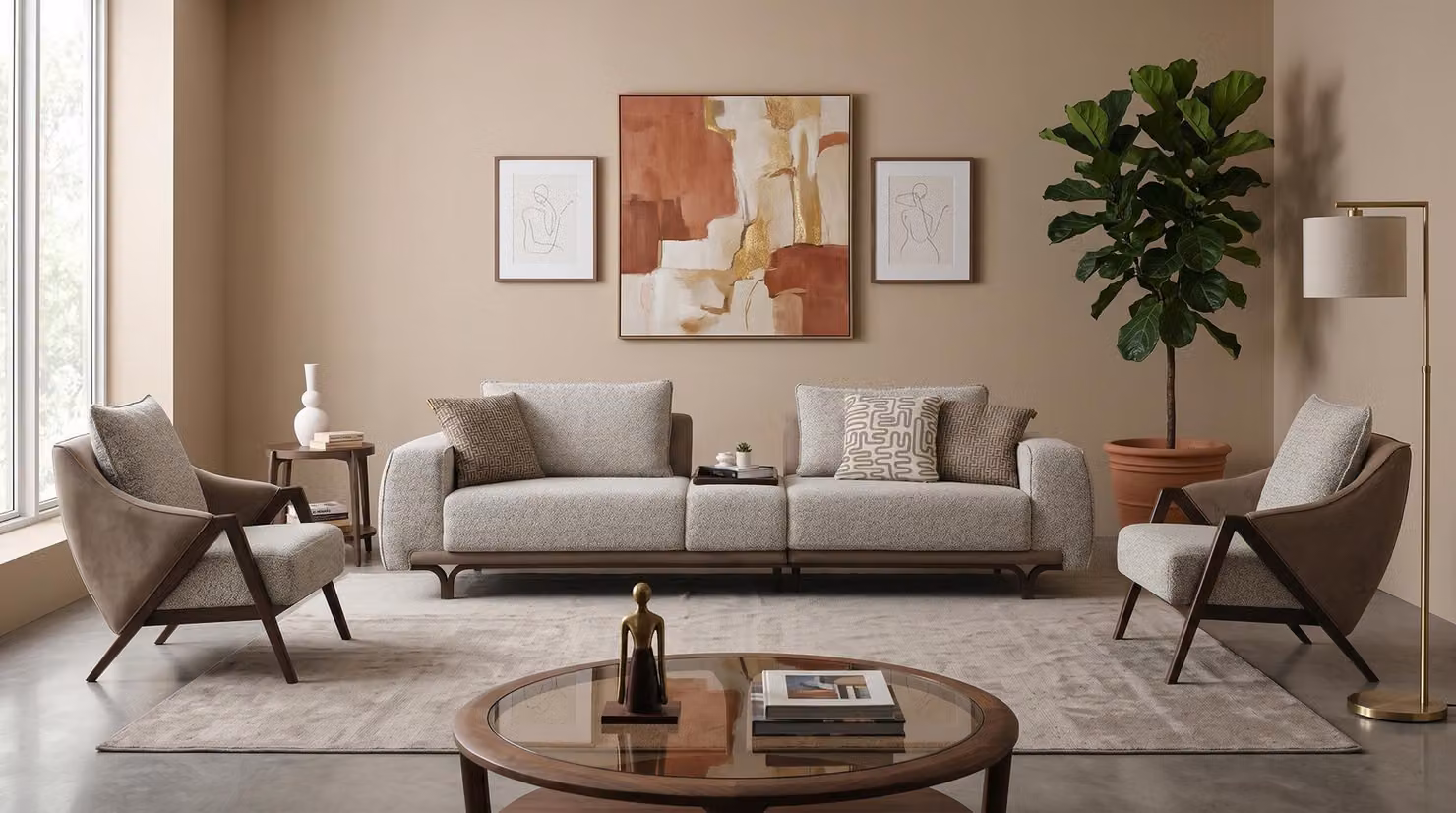 Wohnzimmer Set 3 Sitzer Sofa 2x Sessel Modern Grau Stark