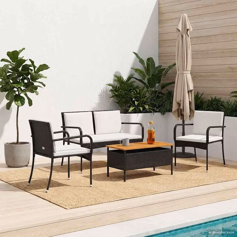 Maison Exclusive - Set da giardino, rattan sintetico nero