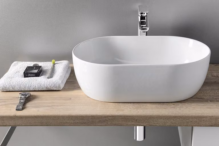 Lavabo, bacinella, Vetroceramica, lavabo da appoggio, con scarico, 55x36 cm