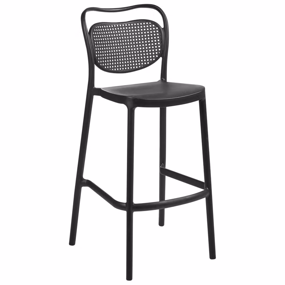 Set di 2 sedie da bar BELIANI in plastica nera opaca stile retrò per uso interno ed esterno, H 106 cm x L 44 cm x P 48 cm – 2