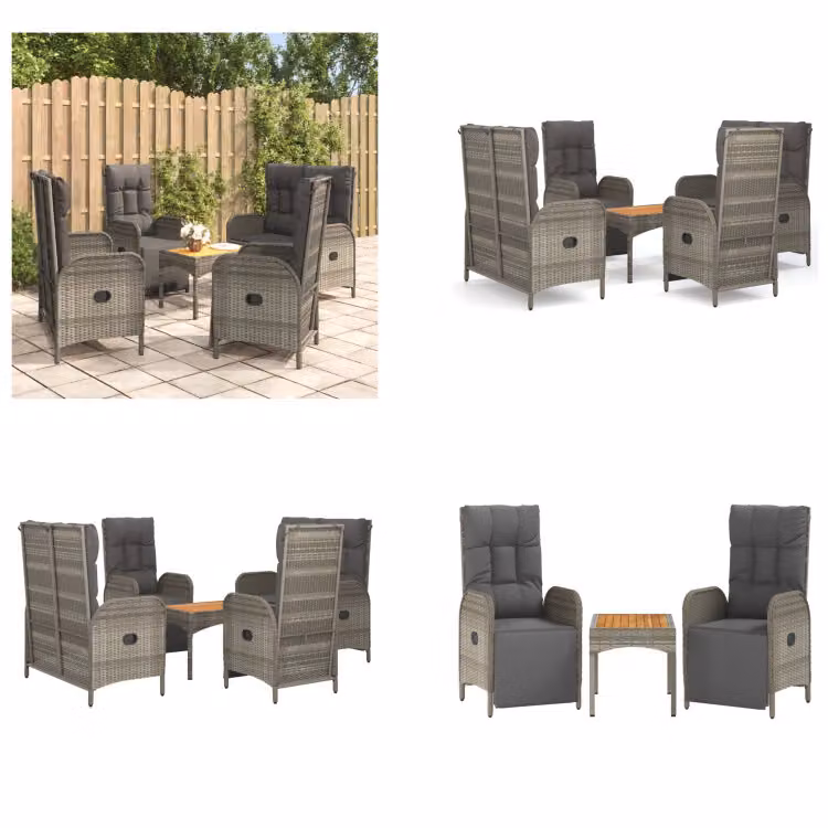 vidaXL Set da pranzo da giardino 5 pezzi con cuscini in poly rattan grigio - Set da pranzo da giardino - Set da pranzo da giardino - Set da pranzo da terrazza