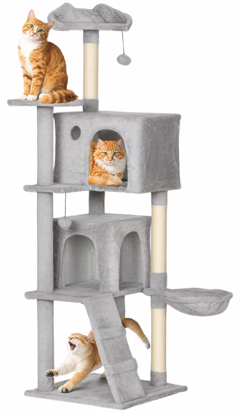 Tyrannus PawHut, tiragraffi alto 160 cm con tane, cestino, amaca e 2 palline