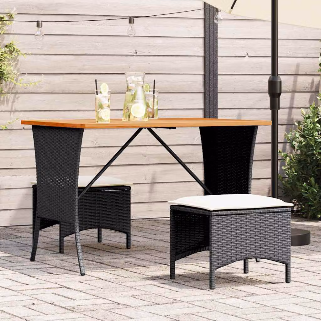 Set da pranzo da giardino vidaXL in polyrattan e legno di acacia nero con cuscini