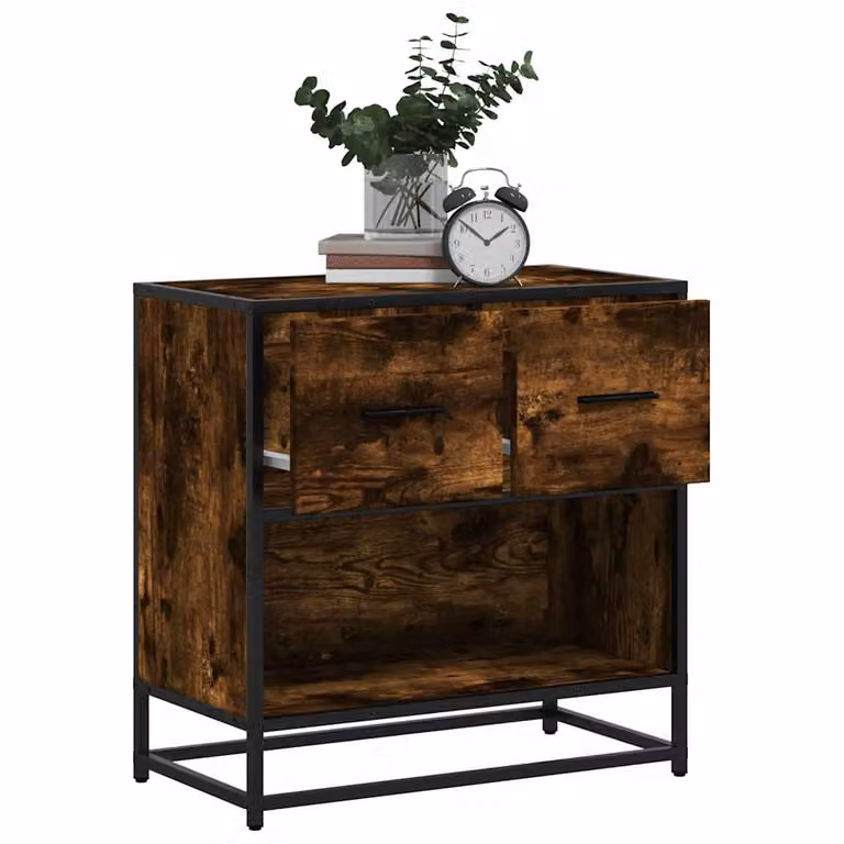 Comodino moderno vidaXL in legno e metallo, colore marrone, L 60 x P 31 x H 60 cm