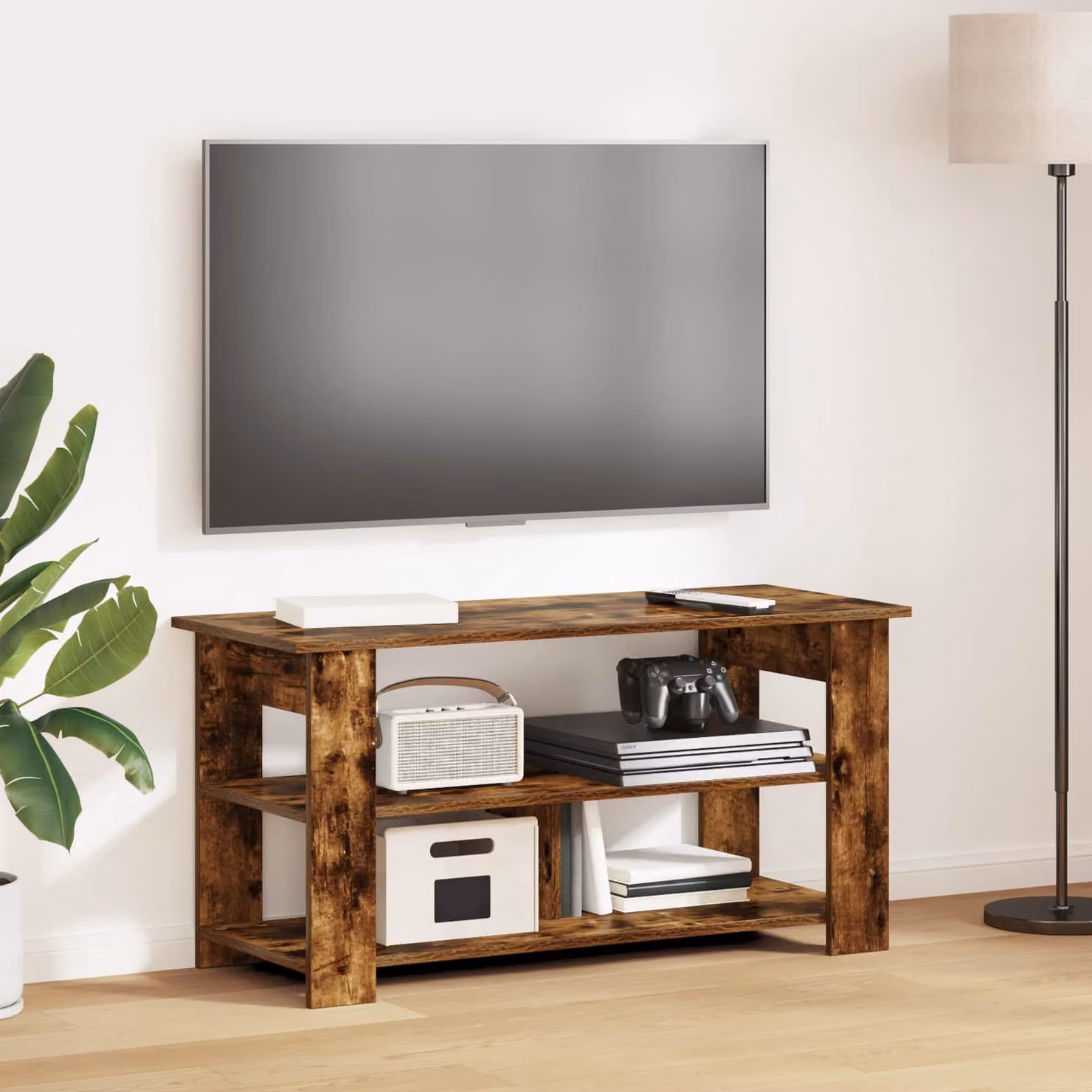 Supporto TV moderno vidaXL in legno rovere fumé marrone L/P/H: 100 x 40 x 50 cm