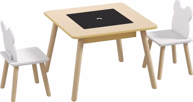 Set Tavolo e 2 Sedie per Bambini AIYAPLAY 3 in 1 con Schienale a Orsetto, Colore Legno Marrone