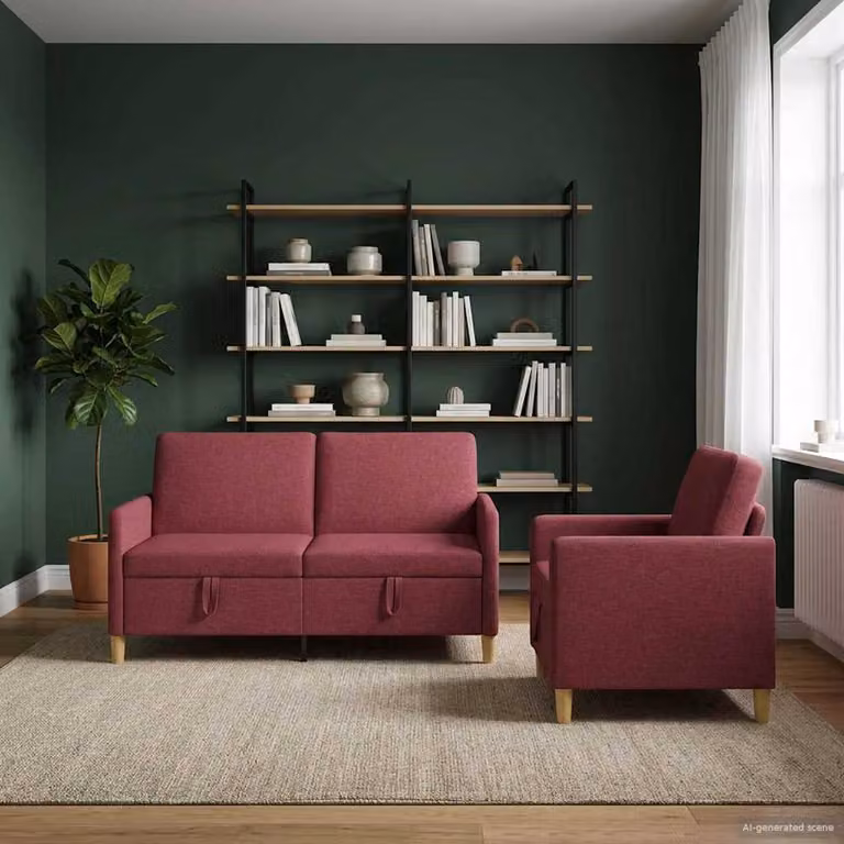 Set di 2 divani moderni vidaXL con contenitore, rivestimento in tessuto rosso e marrone, seduta con apertura a sollevamento