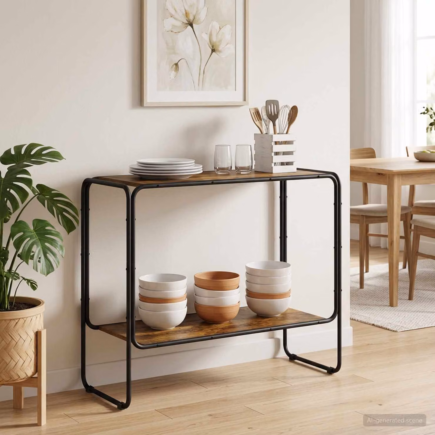 Credenza stile industrial vidaXL in legno e metallo colore rovere fumo L: 93.5 cm, P: 38 cm, H: 75 cm