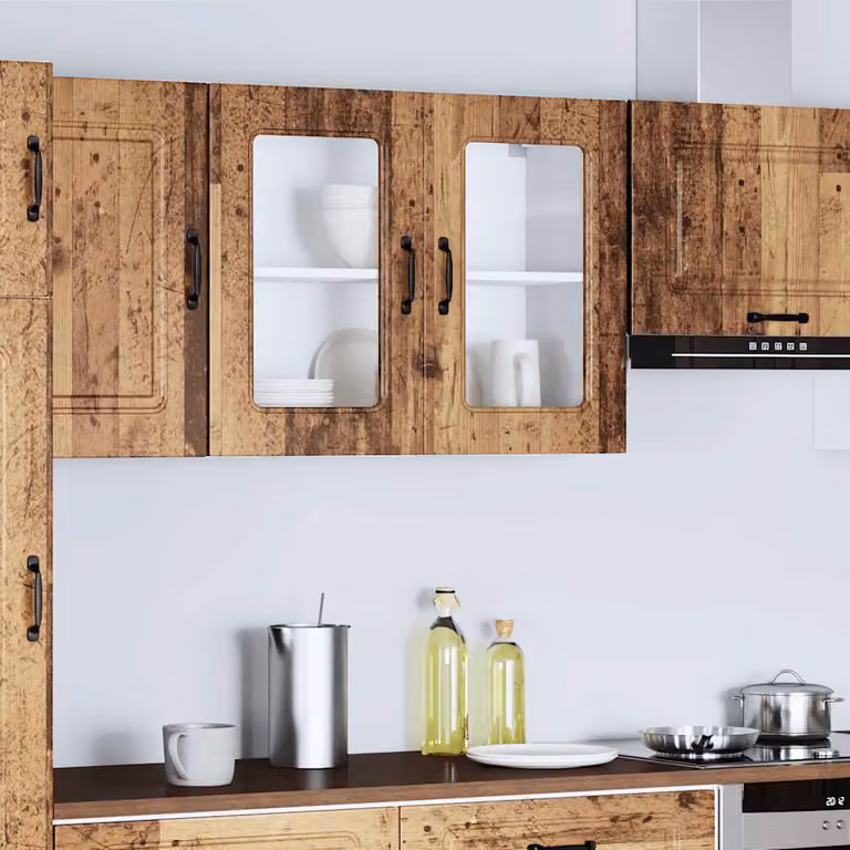 vidaXL Pensile da Cucina Kalmar Moderno in Legno e Vetro Marrone L 80 x H 60 x P 31 cm