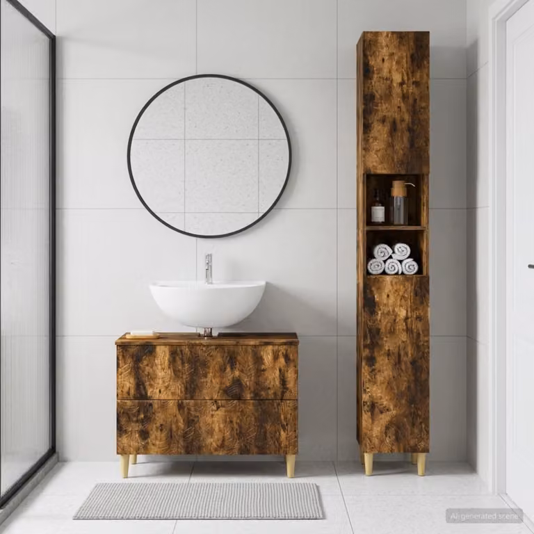 Set di mobili da bagno vidaXL DELFT composto da 2 pezzi in Rovere Fumo marrone con vanità e pensili moderni