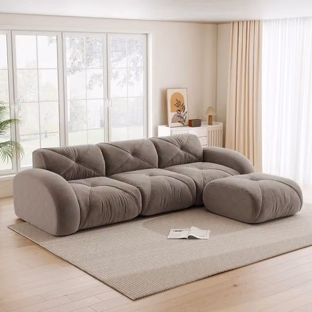 Divano modulare flessibile in chenille taupe