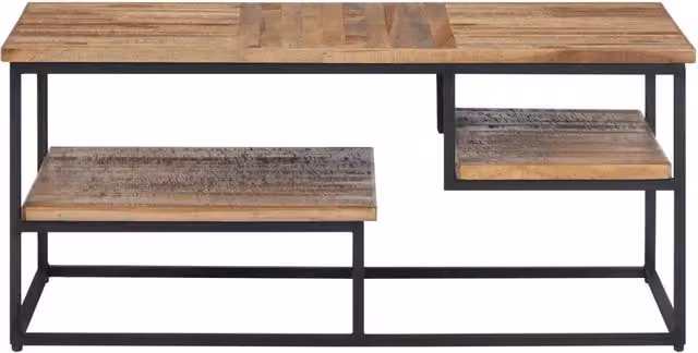Tavolino da salotto rettangolare in teak di recupero e metallo, L/P/H: 90 x 50 x 39 cm