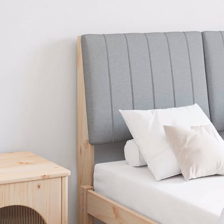 Testiera imbottita vidaXL in pino massello e tessuto, Grigio chiaro, L: 120 cm