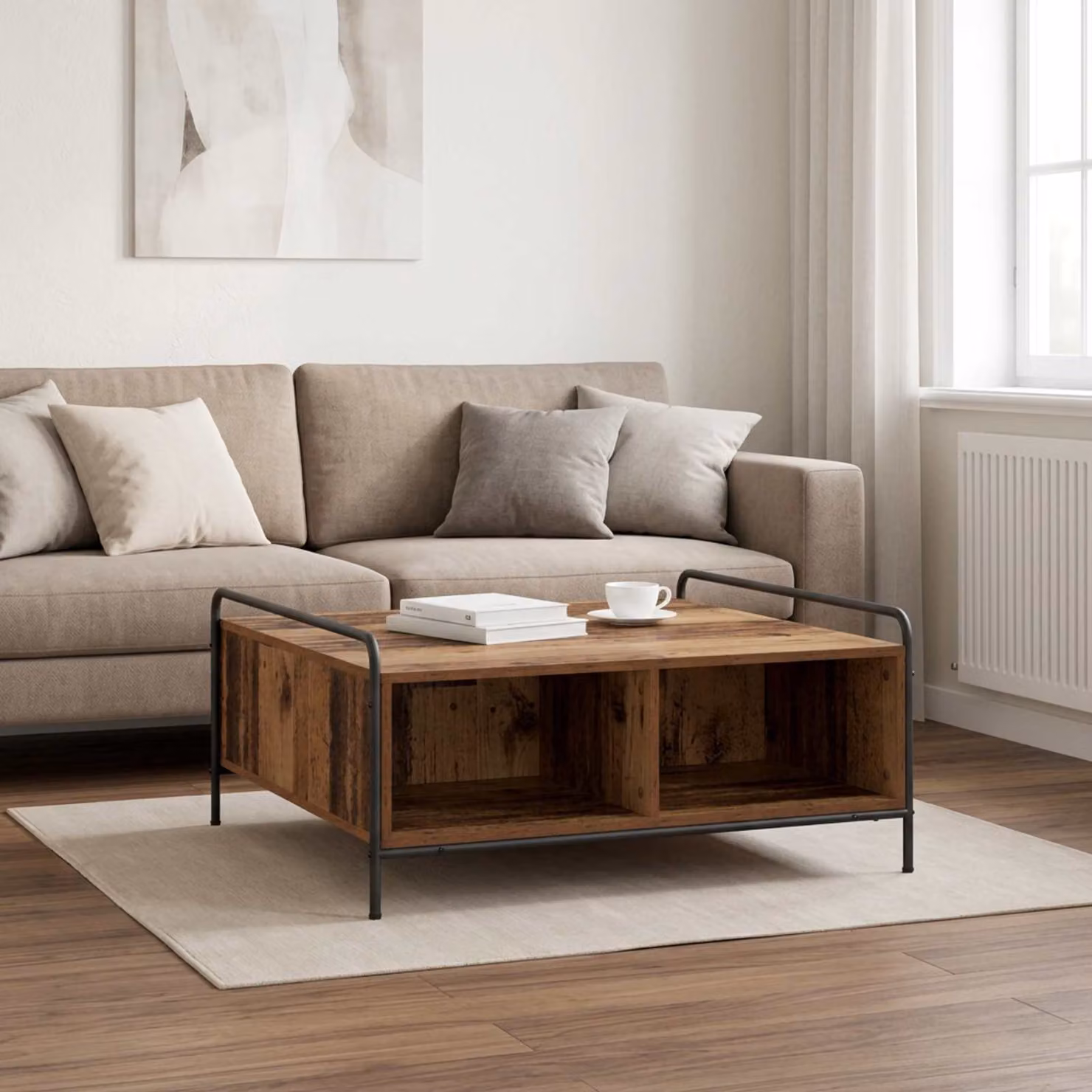 Tavolino da salotto moderno vidaXL in legno e metallo marrone L/P/H: 90 x 90 x 41 cm