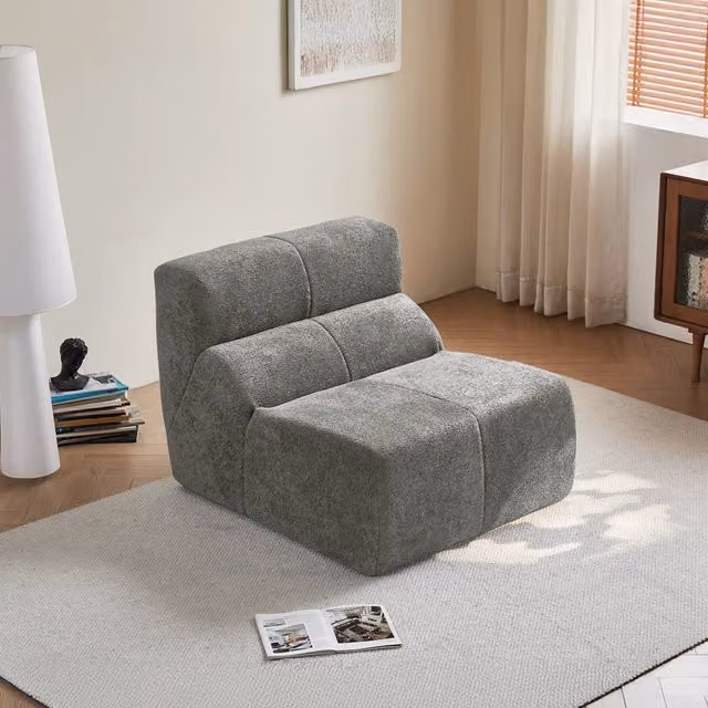Fauteuil compresso in velluto con schiuma ad alta densità e schienale ergonomico per salotto e ufficio grigio chiaro