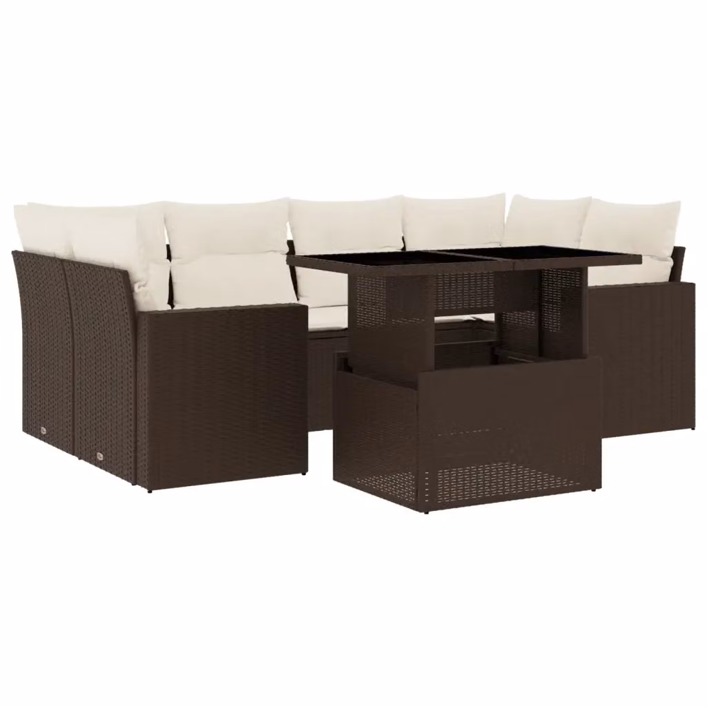 Set di divani da giardino vidaXL in polyrattan marrone e bianco con cuscini, tavolino e sedute a L per esterno – 2