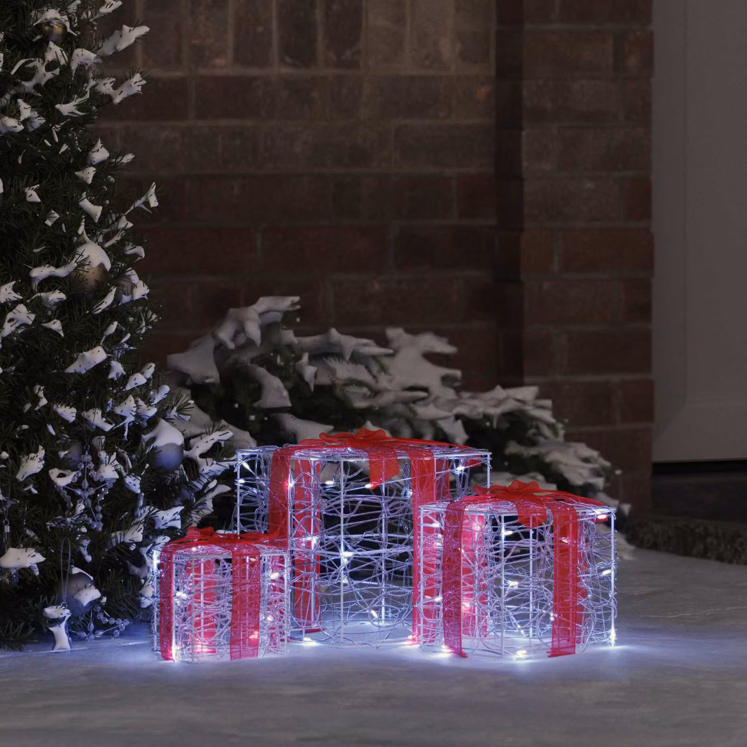 Set di 3 scatole regalo vidaXL bianche per Natale, forma quadrata, L/P/H: 20 x 20 x 20 cm