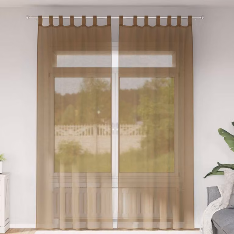 Set di 2 tende in voile semi-trasparenti vidaXL con passanti, colore marrone, L: 140 cm, H: 260 cm