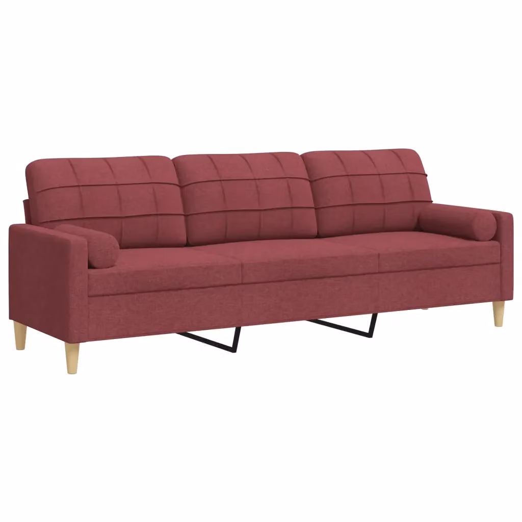vidaXL Divano a 3 Posti Moderno in Tessuto Rosso con Cuscini e Coperture Rimovibili L: 226 cm, P: 80 cm, H: 77 cm – 2