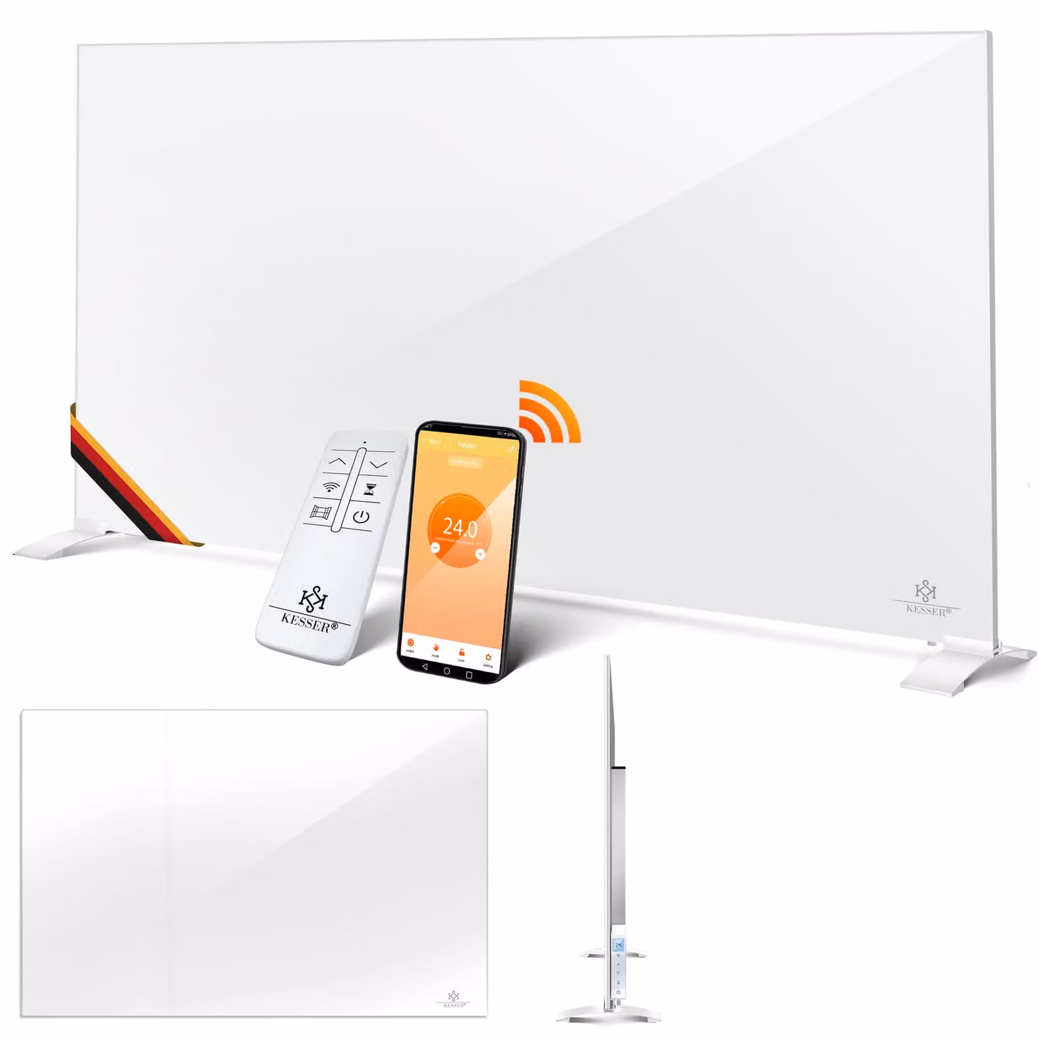 KESSER® Riscaldatore a infrarossi, radiatore in alluminio, a basso consumo energetico, 2 in 1 (da pavimento o da parete), riscaldatore elettrico con sensore di finestre aperte, telecomando e controllo tramite app, termostato, pannello riscaldante a infrar
