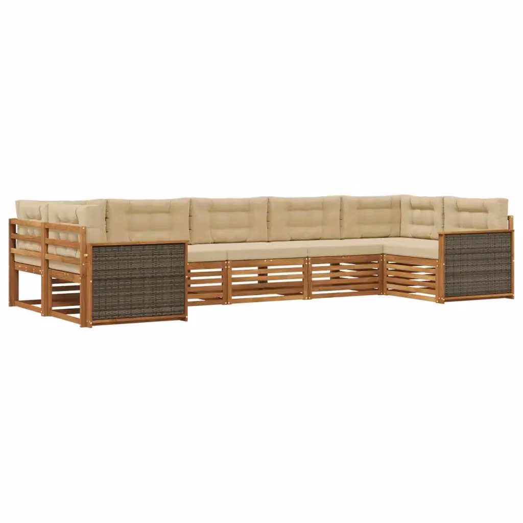 Set di divani da esterno vidaXL in legno di acacia con cuscini, 7 pezzi, Beige e Marrone – 2