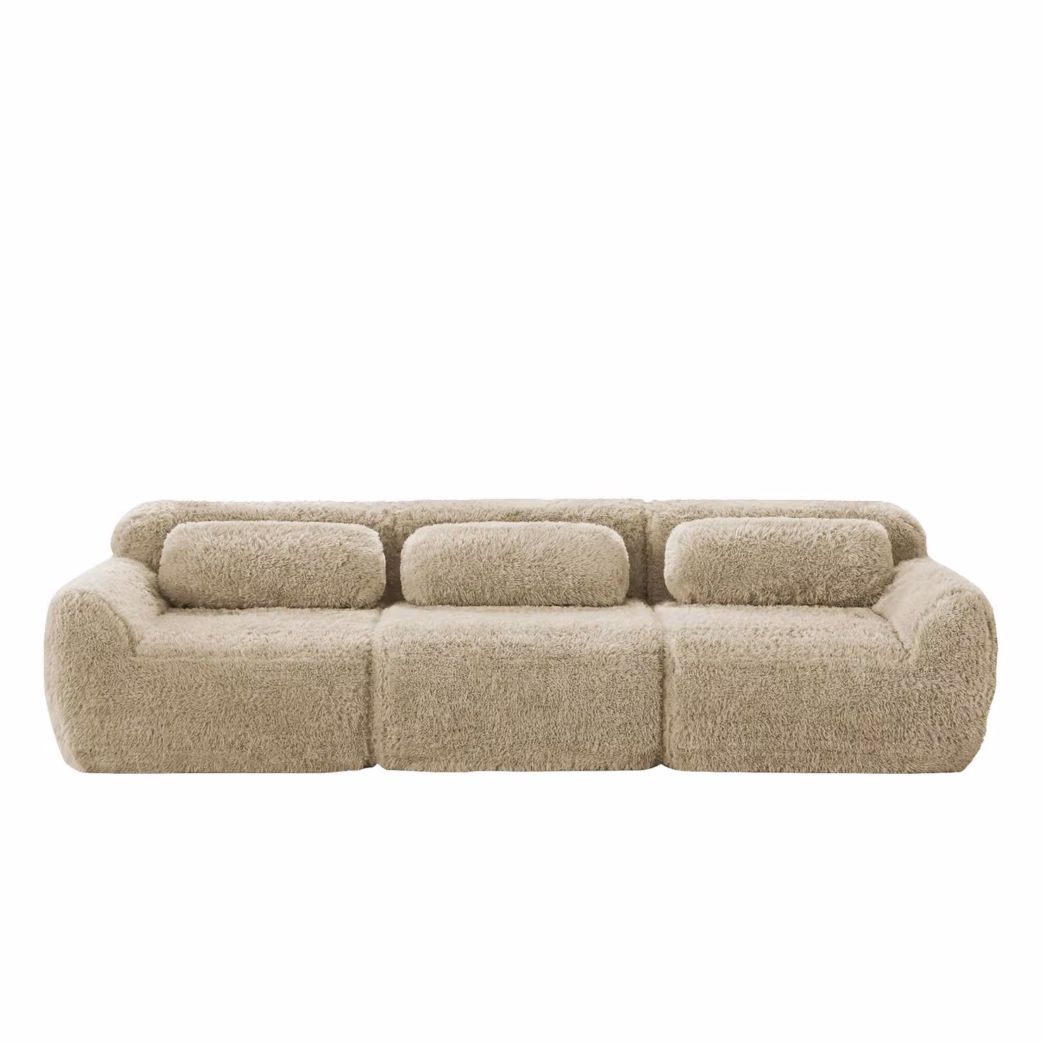 AIORBER Divano modulare a 3 posti, tessuto peluche, base antiscivolo, schiuma altamente elastica, supporto ergonomico, nessun montaggio, kaki chiaro