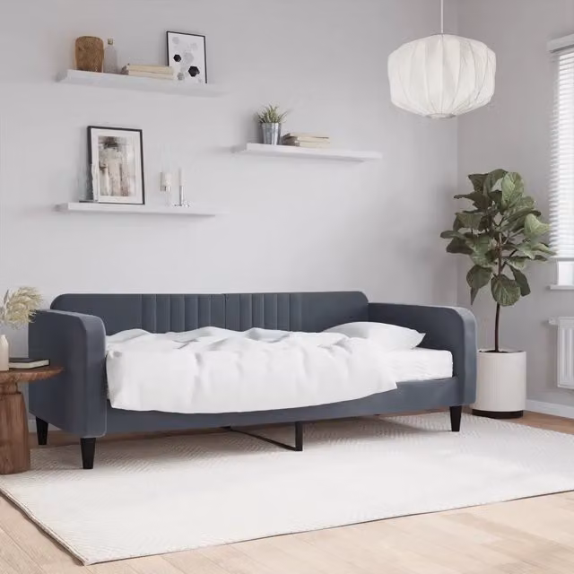 Divano Letto Moderno vidaXL in Velluto Grigio con Materasso in Schiuma 90x200 cm