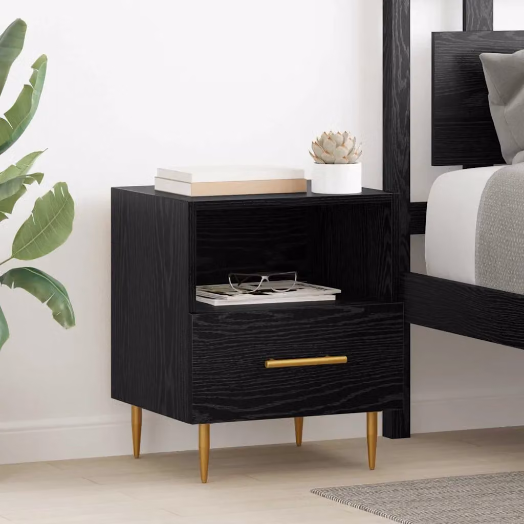 Set di 2 comodini vidaXL moderni in legno MDF e metallo nero opaco L/P/H: 40 x 35 x 47,5 cm