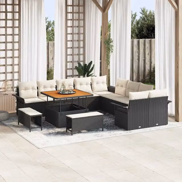 Set Divano da Giardino vidaXL 13 Pezzi con Tavolino e Pouf Nero e Beige – 1