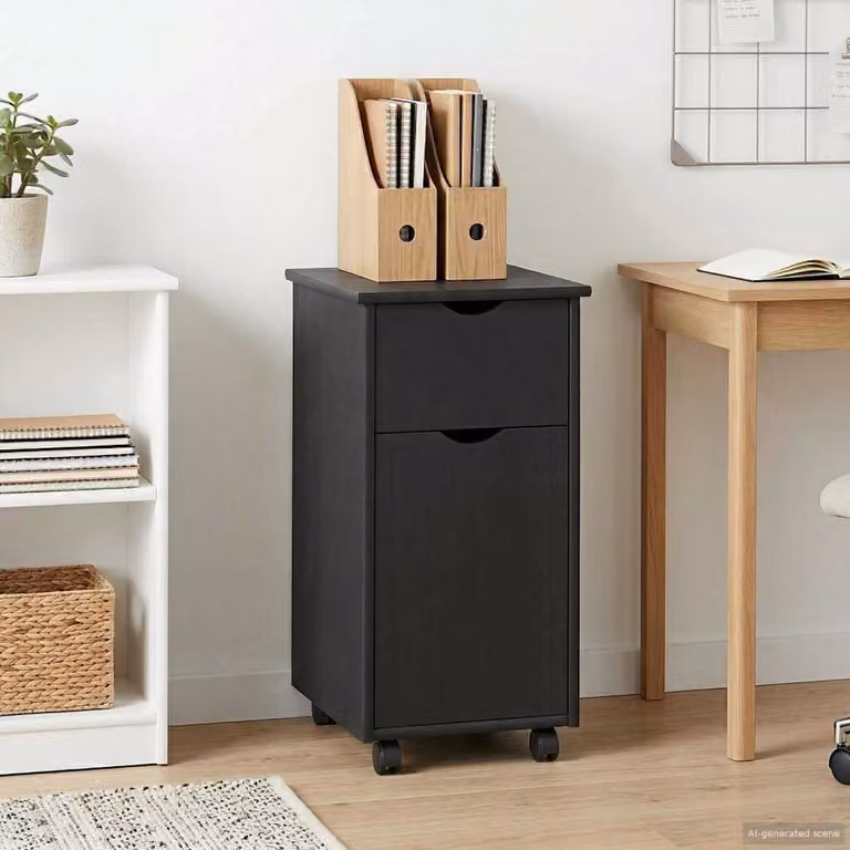 Mobile con ruote vidaXL in legno di pino grigio, L: 34 cm, P: 39 cm, H: 65,5 cm